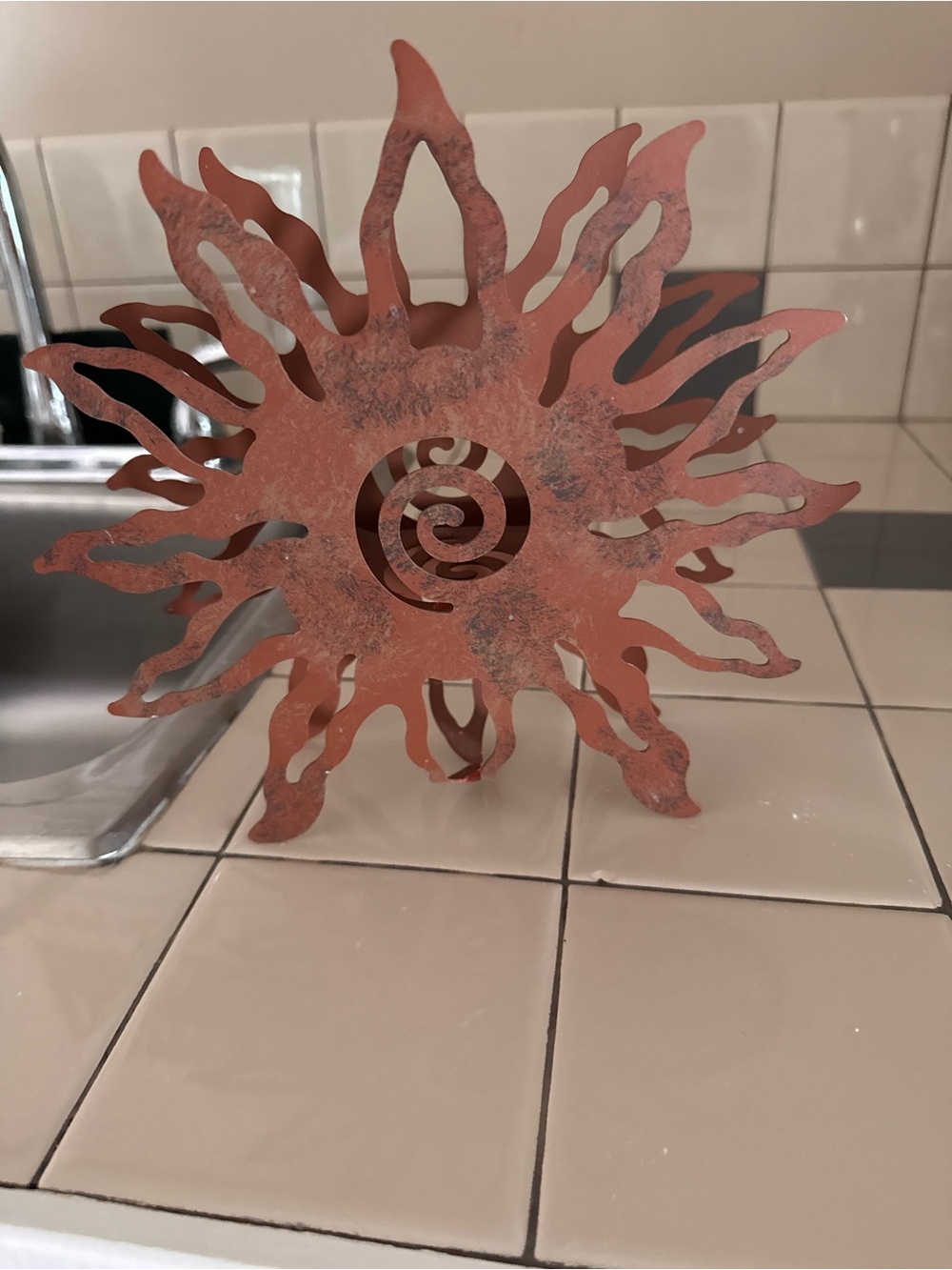 Rust-Tone Metal Sun Candle Holder